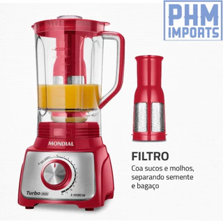 Liquidificador Turbo Mondial Vermelho/Inox 1100W 220v L-1100 RI