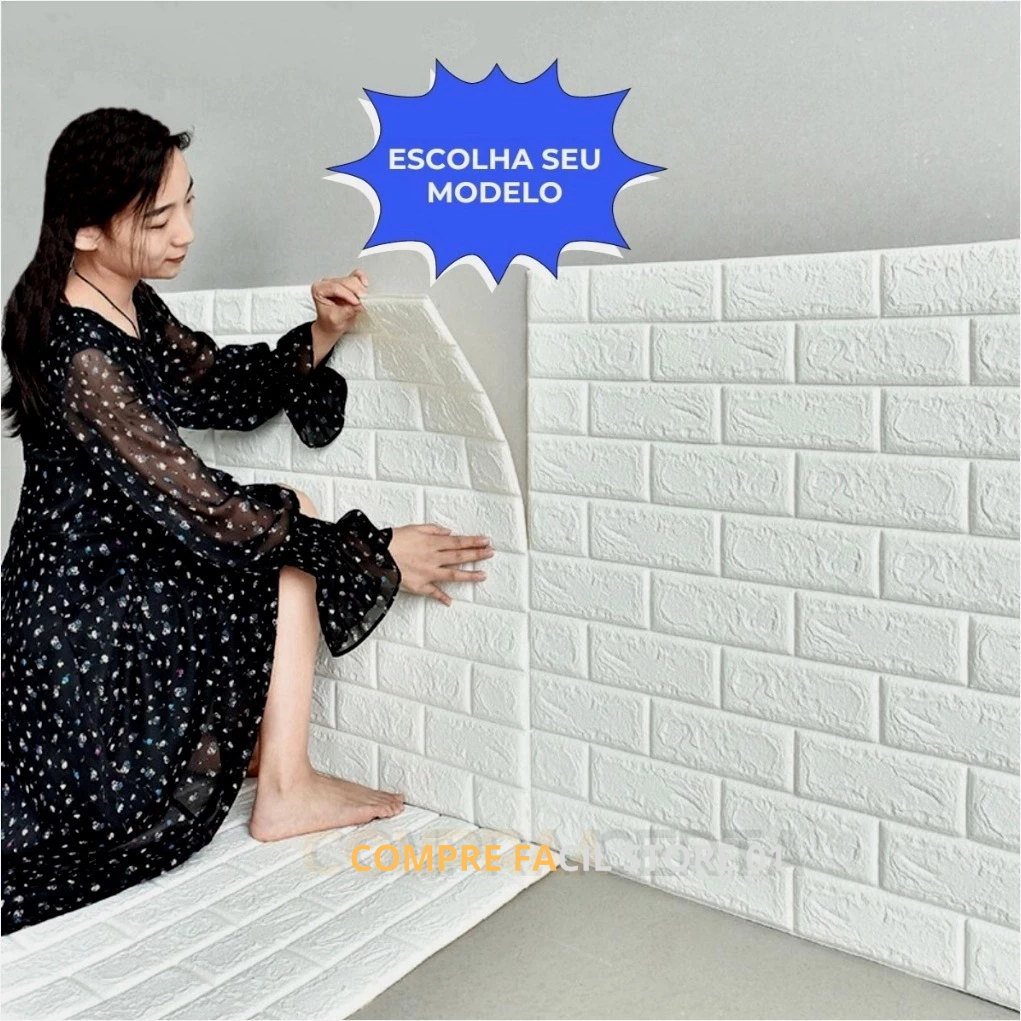 Placa Decorativa Adesiva Papel de Parede Tijolinho 3D Texturizado e ...