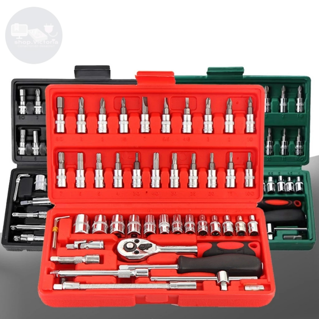 Kit 46 Chave Catraca Jogo De Soquetes Allen Torx Ferramentas