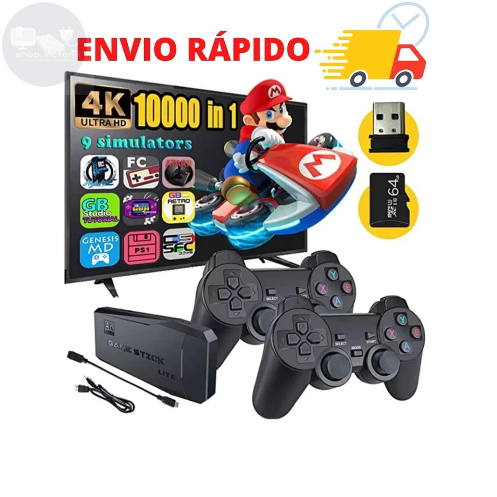 Video Game Stick 4k Original 64G 10.000 Jogos + 2 Controle sem fio a Pronta Entrega