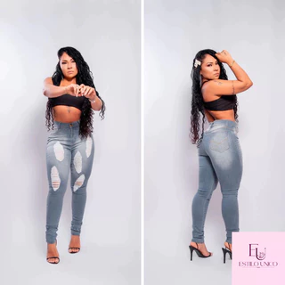 Calça Feminina Jeans Detonada Cinza, Moda Luxuosa