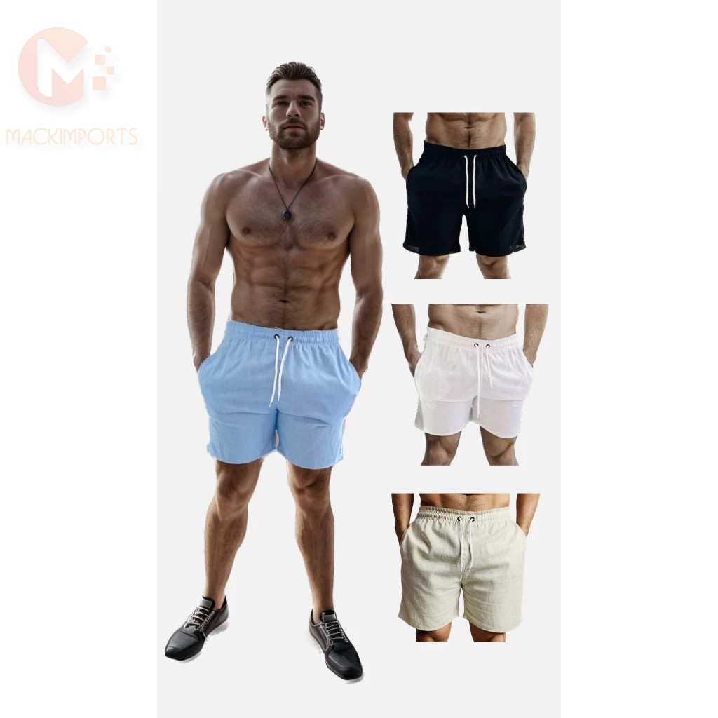 Short Linho Masculino Básico Mauricinho Premium Lavado Alta Qualidade Short Linho