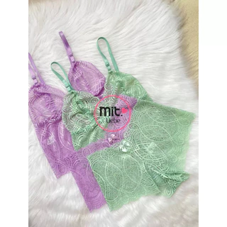 Conjunto Lingerie Espera Marido Cropped De Renda Calcinha Caleçon Com Forro