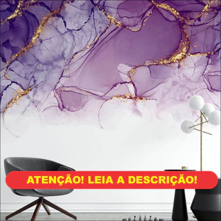 Papel de Parede Aquarela roxo com detalhes em dourado