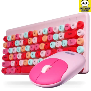 Kit Teclado E Mouse Gamer Membrana Teclas Silenciosas E Retro Colorido Sem Fio Para Pc Computador Celular