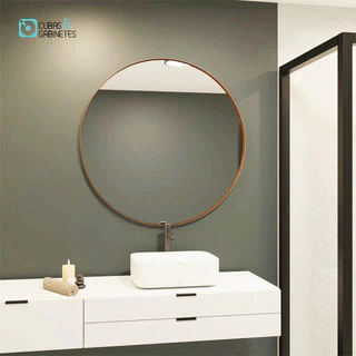 Espelho Redondo 60cm Moldura Couro Caramelo Luxo Banheiro Hall Quarto Sala