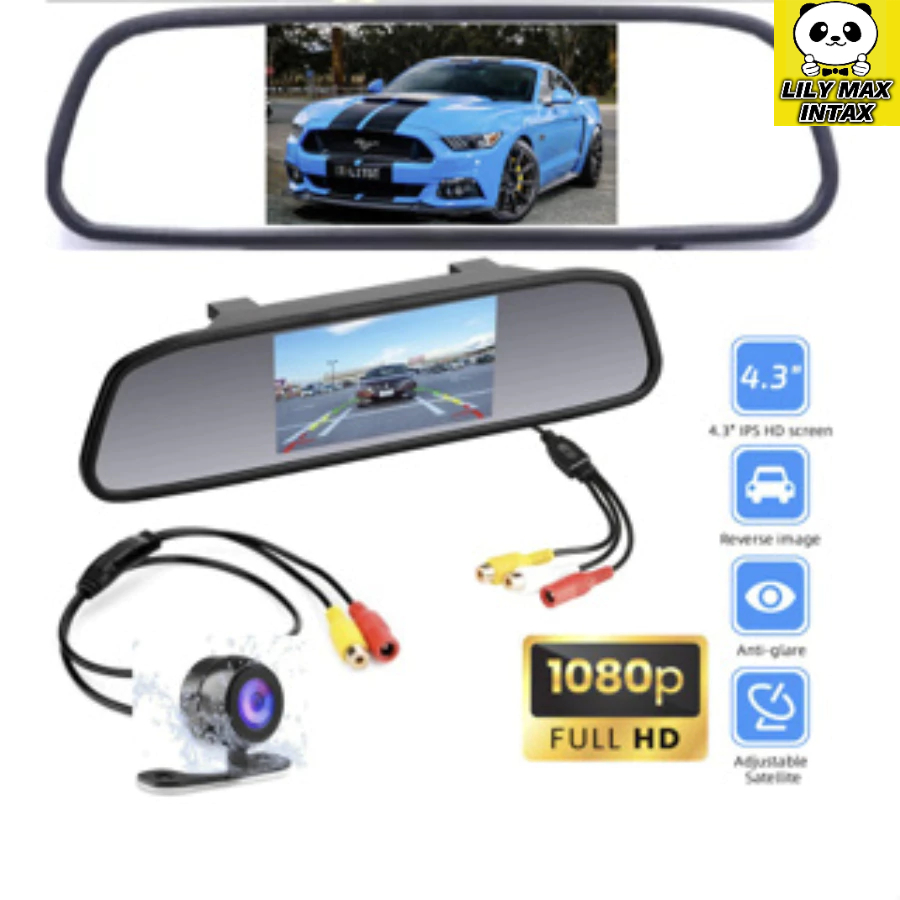 1080 P Retrovisor Visor Espelho Tela Lcd Veicular + Câmera De Ré