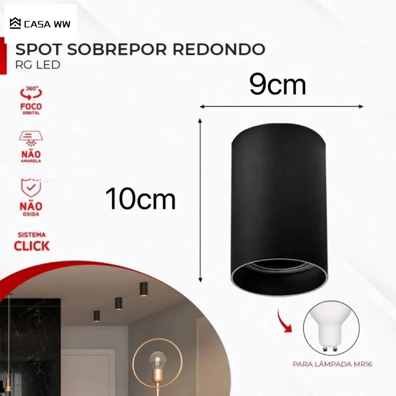 Spot Sobrepor Redondo Quadrado Gu10 Mr16 Minimalista Não Acompanha Lâmpada