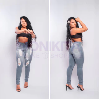 Calça Feminina Jeans Detonada Cinza, Online Shopping
