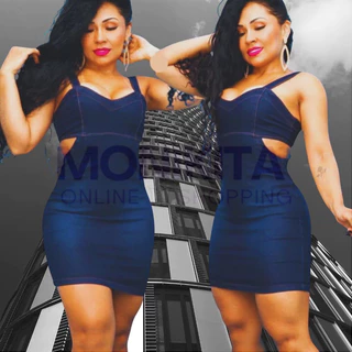 Vestido Jeans Liso com Detalhes, Online Shopping