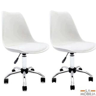 Conjunto 2 Cadeiras de Escritorio Saarinen Rodizio Giratoria Office Cromada - Cores