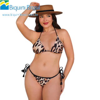 Biquini Brasil top cortininha e tanga fio dental de amarrar com ponteiras