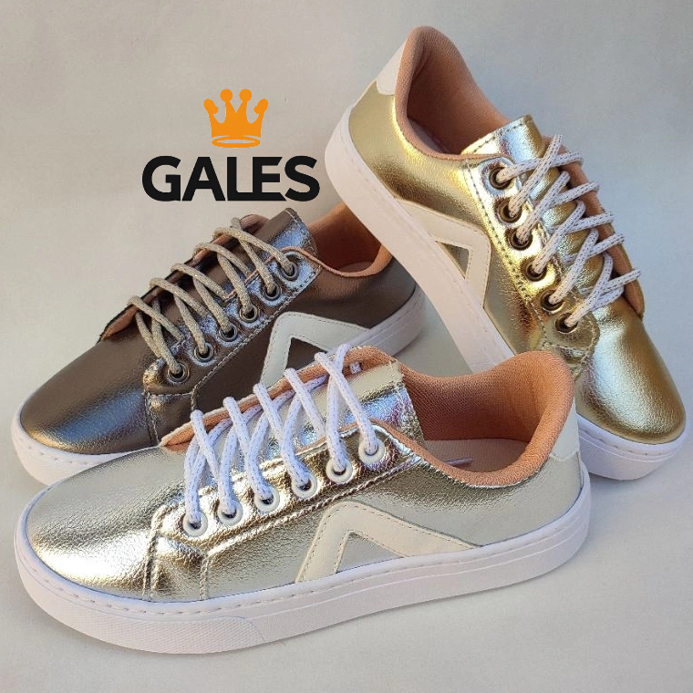 Tênis Feminino Casual Metalizado Sapatênis Brilho Confortável