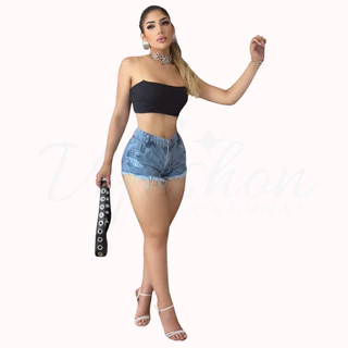 Short Jeans Feminino Cinza Curto Barra Detonada, Moda Estilo