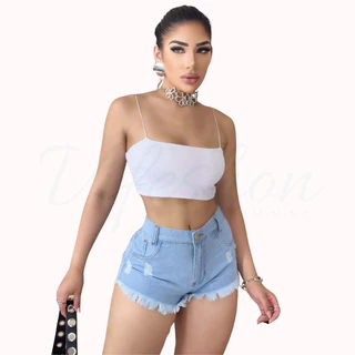 Short Jeans Feminino Claro Barra Detonado, Moda Estilo