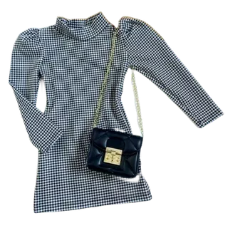 Vestido outono inverno xadrez infantil menina juvenil manga princesa blogueirinha