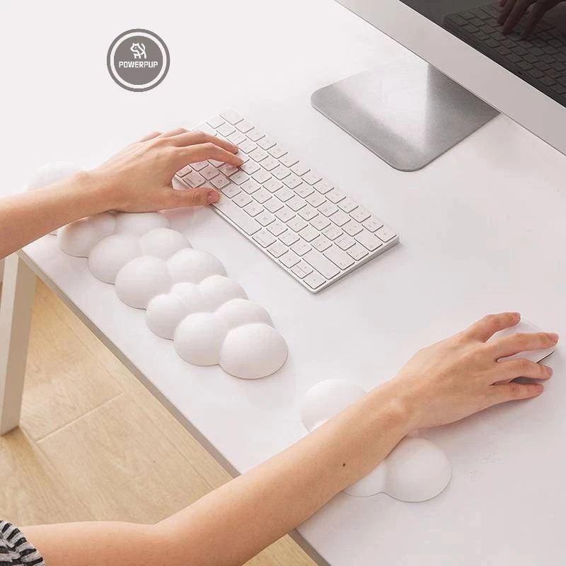 Apoio Pulso Mouse Teclado Nuvem Espuma Memória Base PU Inferior Couro Antiderrapante Ergonômico PC