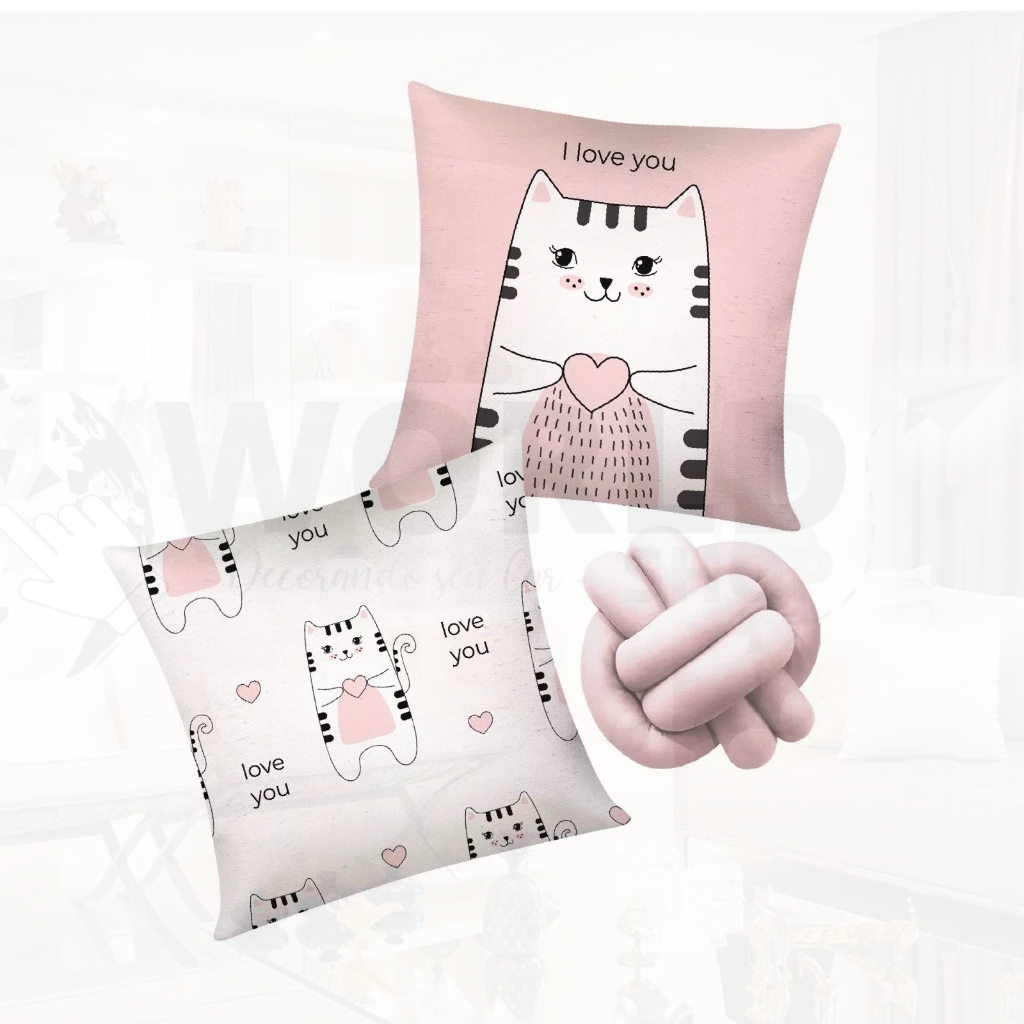 Kit 02 Almofadas Lindas 42cm x 42cm Mais Enchimentos de Silicone E Uma Almofada Nozinho Rose Luxo Lindas Decorativa Gato