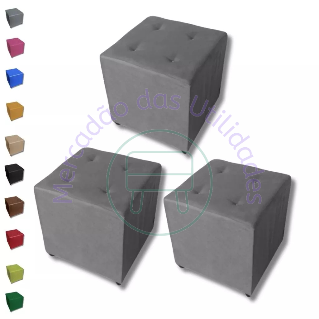 Kit 3 Puffs 40x40 Quadrado Grande Eventos Decoração Banquinho Conforto