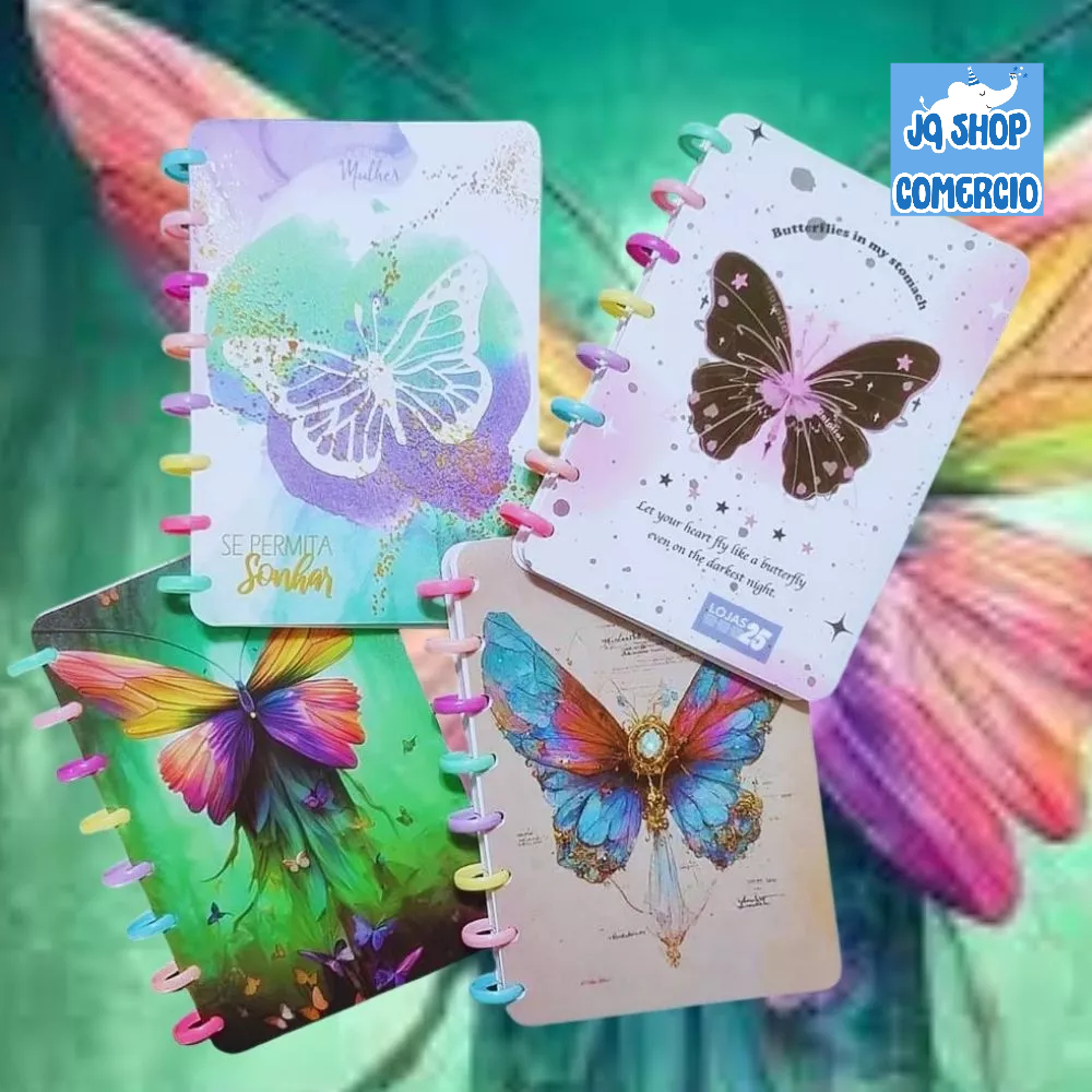 1 Caderno Inteligente Borboleta 96 folhas Discos 8 Coloridos 10112 Cor Pintura Arte