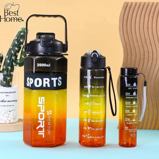 Kit da Garrafa de Água Squeeze Motivacional 2L+300ML+900ML-Cor disponíveis