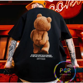 Temos Plus Size Envio Rápido Camiseta Unissex Qualidade Algodão Urso Cossando Streetwear Lançamento