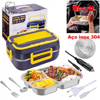 Marmita Elétrica Portátil Bivolt Carro Casa Automática 110V/ 220V E 12V/24V ( Electric Lunch Box Aço Inox 304)- Envio imediato