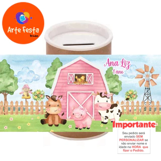 20 a 50 - Rótulo Adesivo para personalizar cofrinho Fazendinha 6x9,5cm