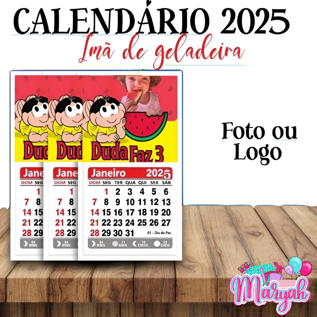 200 Mini calendário 2025 personalizados com logomarca ou foto e imã de