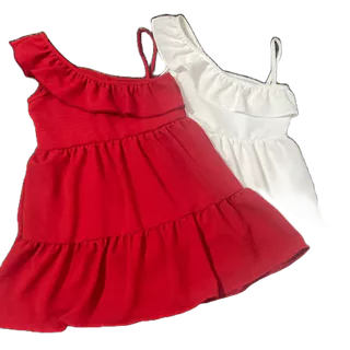 Vestido Infantil Manga Com Babado E Alcinha Tecido Duna Forrado Tendência Verão