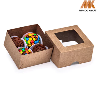 50 un Caixa para presente kraft 8x8x4,5 com visor papel lembrancinha doces artesanato quadrada
