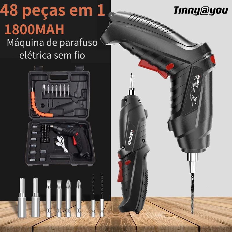 kit Parafusadeira/furadeira 48 Pçs À Bateria Carregador Usb (Dupla posição) Oferta especial C/Caixa de ferramentas TINNY YOU