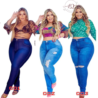 Calça Jeans Feminino Plus Size Cintura Alta Com Lycra Strech Elastano Premium- Curve