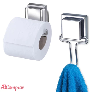 Kit Porta Toalha Rosto Gancho Papel Higiênico Ventosa Lavabo Banheiro Fixação Ventosa Cromado Arthi em Oferta na Shopee