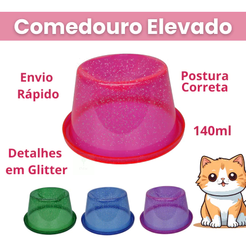 2 und Comedouro Elevado Gato 140ml Translúcido com Glitter Comedouro Anti Formiga Ergonômico Pote Pet