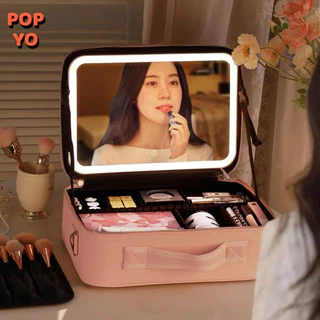 Bolsa De Maquiagem Com Espelho Iluminado , Estojo Travel Cosmetic Bags Caixa Organizadora De Pinceis POP YO