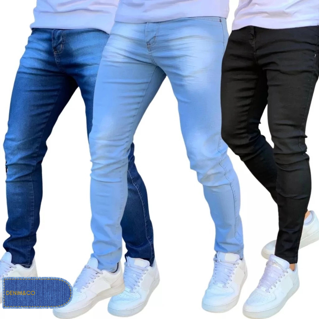 Kit 3 Calça Jeans Skinny Masculina Com Lycra Estica Muito Nf super promoção