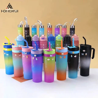 Kit 3 Garrafas Squeeze Motivacionais Garrafa Água Academia Com 1.2L e 700ml e 280ml Portátil Adesivos