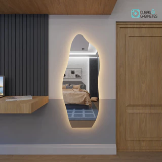 Espelho com LED 115cm Orgânico Janela Retangular Corpo Inteiro Grande Decorativo Sala Quarto Loja Banheiro com Suporte