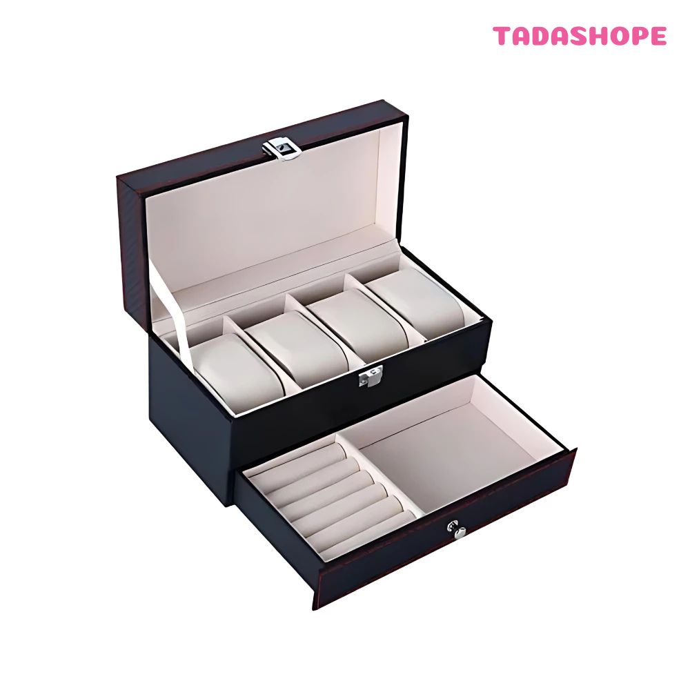 Porta Relogio Classic black Caixa organizadora masculina, estojo de joias de dois andares, caixa de exibição TADA SHOP