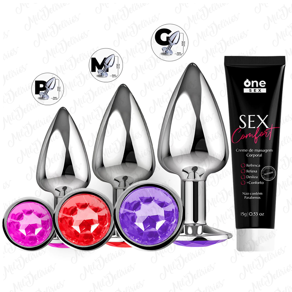 Kit Gel Lubrificante Anal Sex Comfort + Plug Anal G + Plug Anal P ...
