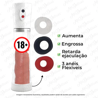 Bomba Peniana Aumenta e Engrossa Pênis Elétrica Retarda Ejaculação Recarregável