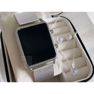 Relógio Feminino Quadrado Digital Led com Colar Brinco Folheado Watch Luxo