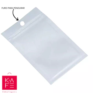 Saco Zip 20x30 Frente Transparente e Fundo Branco com Furo para pendurar 100 un Kafe Embalagens