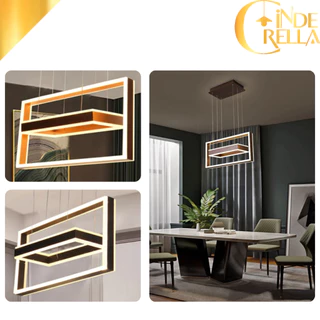 Luminária Pendente Metal Retangular Acrílico Duplo Led Moderna Lustre Sala Quarto Mesa