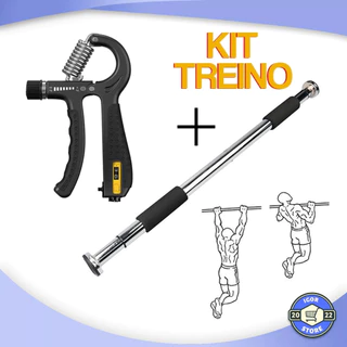 Kit Barra de Porta Ajustável Até 100kg + Handgrip Ajustável Até 60kg Com Contador Profissional Treino em Casa