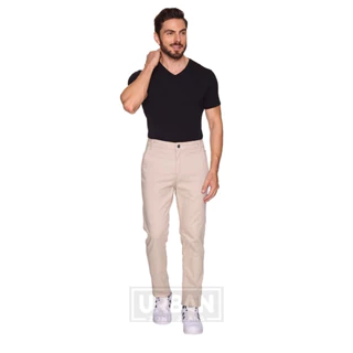 Calça Masculina Bege Sarja Modelo Esporte Fino Social Slim Fit