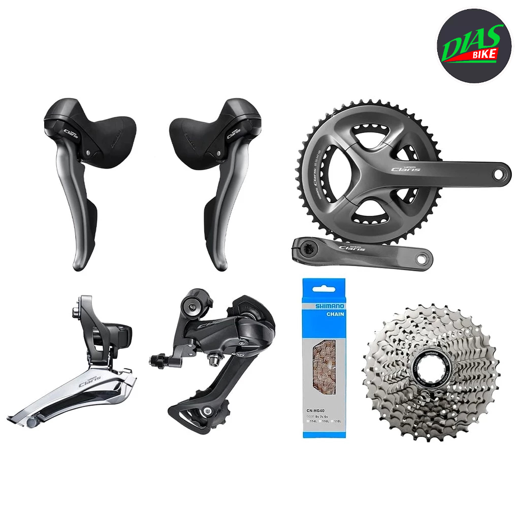 Grupo Shimano Claris R2000 STI 2x8V 11-32D SGS Com Pedivela