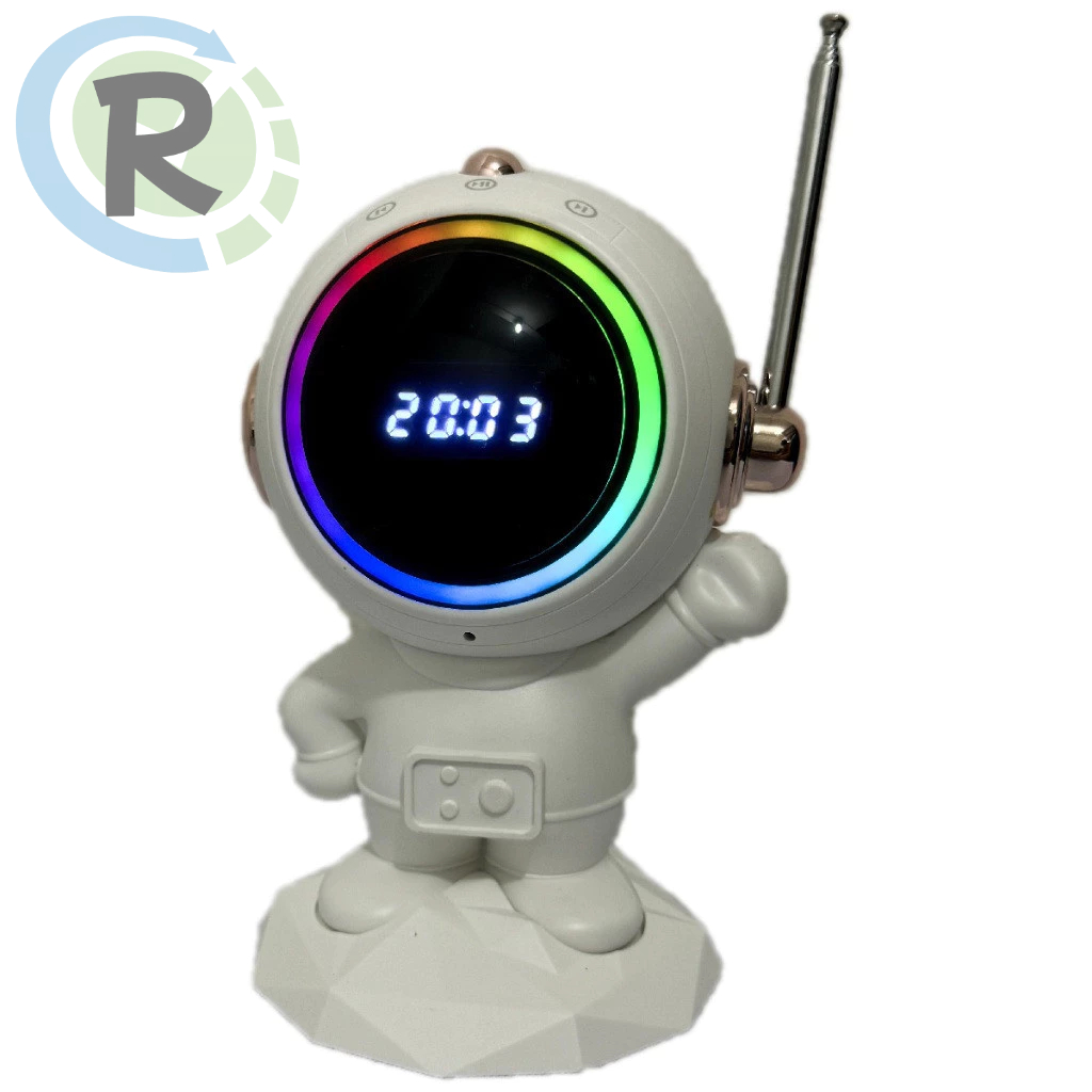 Caixa De Som Astronauta Com Bluetooth FM Relogio Iluminação ambiente em LED