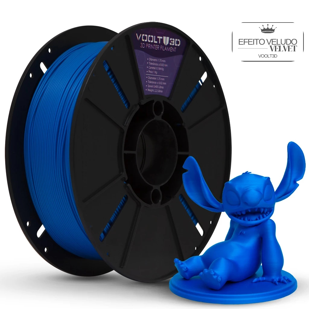 Filamento PLA Azul Velvet Voolt3D 1Kg 1,75mm Efeito Fosco Para ...